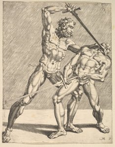 Dos esgrimistas, de Esgrimistas, lámina 7, 1552 de Dirck Volkertsen Coornhert