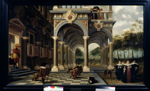 Jugadores de bolos de Dirck van Delen
