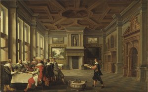 Cena distinguida en un interior de Dirck van Delen