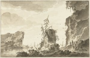Costa rocosa con barcos y pescadores de Dirk Kuipers