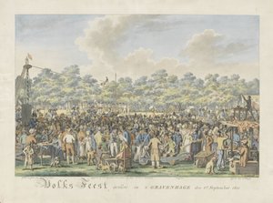 Fiesta popular en honor a la llegada de Willem Frederik George Lodewijk, príncipe heredero de los Países Bajos, y Anna Paulowna, gran princesa de Rusia
Fiesta celebrada en La Haya el 6 de septiembre de 1816 (título en el objeto) de Dirk Sluyter