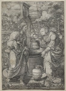 Cristo y la mujer de Samaria de Dirk Vellert