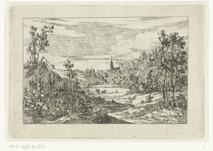 Paisaje de dunas y vista de casas e iglesia de Scheveningen de Dirk Vis Blokhuyzen