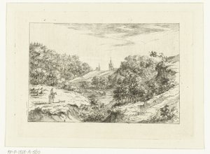 Paisaje de dunas con iglesias y jinetes cerca de Scheveningen de Dirk Vis Blokhuyzen