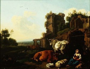 Paisaje con Pastora, c.1670 de Dirk van Berghen