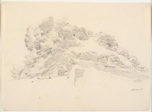 Paisaje rocoso con un pintor bajo una sombrilla de Ditlev Blunck
