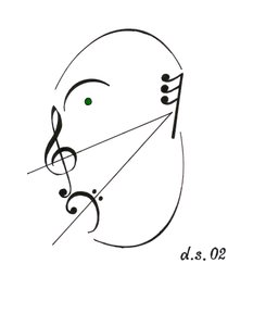 Cara de diminuendo: cara de canto dibujada utilizando el símbolo musical del diminuendo y otras notaciones musicales.