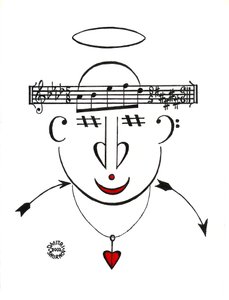 Dzen - una cara dibujada utilizando notación musical