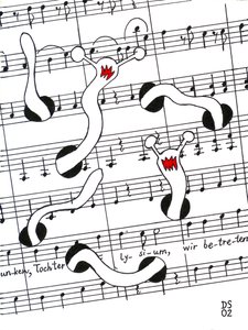 Fiesta de la alegría - dibujo de una partitura con gusanos comiéndose la página