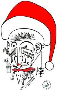 Papá Noel musical - la cabeza de Papá Noel - Papá Noel dibujada mediante notación musical y con gorro rojo