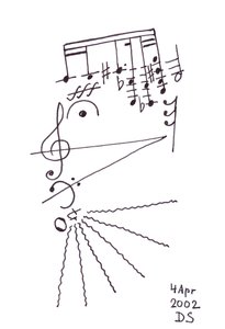 Barba emocionante": una cara cantante con barba dibujada con notación musical.