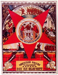 Rusia soviética está bajo asedio. ¡Todos a la defensa! Póster