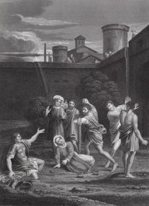 La lapidación de San Esteban, Hechos, cap. VII, vs 54, 60 (grabado) de Domenichino (1581 1641) (after)