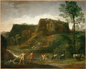 Hércules saca a Caco de su cueva...