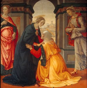 Visitación: la Virgen María visita a Isabel, entre María Jacobea y María Salomé, testigos de la Crucifixión y Resurrección de Domenico Ghirlandaio
