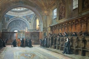El coro de la iglesia de Santa María Donnaregina nuova, segunda mitad del siglo XIX (óleo sobre lienzo) de Domenico Battaglia
