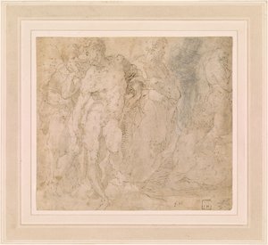 Beccafumi - Desnudo masculino de pie entre un grupo de figuras, una de ellas reclinada, ca. 1530-1540 de Domenico Beccafumi