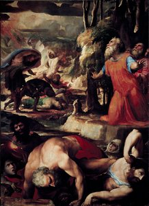 El castigo de Coré, Datán y Abirón (El castigo del fuego celestial, episodio de la rebelión de los levitas contra Moisés y la autoridad de la Ley) de Domenico Beccafumi