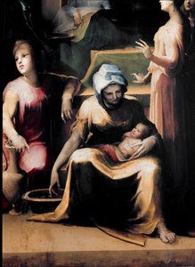 El nacimiento de la Virgen. (detalle) mostrando a una criada con el nuevo peinado de Domenico Beccafumi