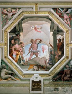 La decapitación de Spurius Cassius Vecellinus o Viscellinus ejecutado por su padre por considerar convertirse en rey en 485 a.C. de Domenico Beccafumi