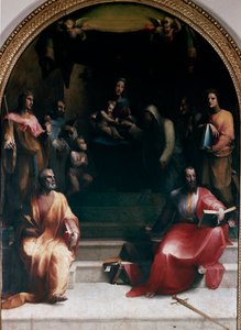 La boda mística de Santa Catalina de Siena y los santos. Se representan: San Pedro, San Segismundo, San Bernardino de Siena, Santo Domingo de Guzmán, Santa Catalina de Alejandría, San Pablo de Domenico Beccafumi