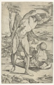 Dos hombres desnudos en un paisaje. de Domenico Beccafumi