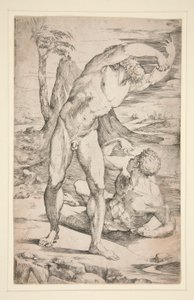 dos hombres desnudos en un paisaje de Domenico Beccafumi