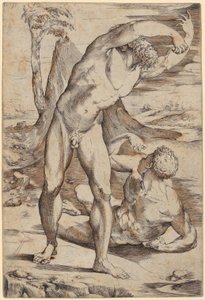 Dos hombres desnudos en un paisaje