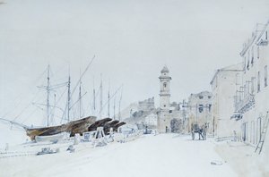 Vista de Armas en Taggia, hacia 1860, de Pasquale Domenico Cambiaso (1811-1894), Italia Lápiz y acuarela. de Domenico Cambiaso