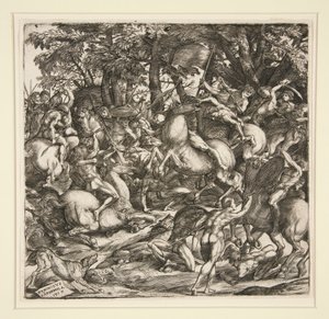 Batalla de hombres desnudos de Domenico Campagnola