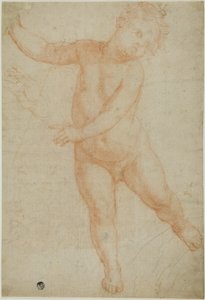 Putto en posición de firmes sobre la pierna derecha (anverso); esbozo de un brazo drapeado (reverso) de Domenico Cresti
