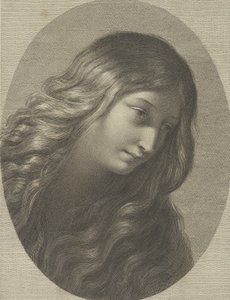 La cabeza de María Magdalena mirando hacia abajo a la derecha, en un marco ovalado, después de Ren, ca. 1745-1803 de Domenico Cunego
