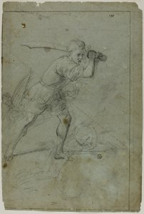 David decapitando a Goliat (recto); Boceto de figura femenina con brazo derecho levantado sobre la cabeza (verso) de Domenico Fiasella