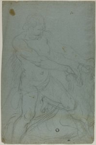 Sansón y el león (recto); Virgen María con el brazo derecho extendido (verso) de Domenico Fiasella