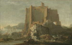 Paisaje con roca y fortaleza, c.1640-50 de Domenico Gargiulo