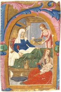 El nacimiento de la Virgen en una inicial H de Domenico Ghirlandaio