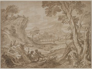 Paisaje con pastores de Domenico I Piola