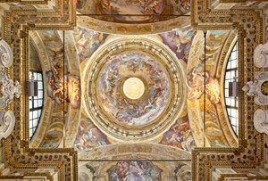 La cúpula con la representación de la Coronación de la Virgen, (detalle), últimos veinte del siglo XVII de Domenico I Piola