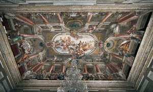 La oferta a Júpiter de las llaves del Templo de Jano (o Alegoría de la Paz), techo del piso noble, c.1665 de Domenico I Piola