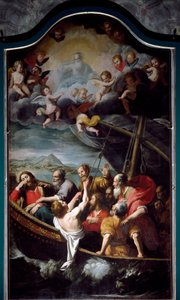 San Nicolás calma la tormenta (pintura de Domenico Fiasella) de Domenico Il Sarzana Fiasella