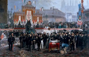 Ceremonia de colocación de la primera piedra de la Galería Victor Emmanuel II en Milán, 7 de marzo