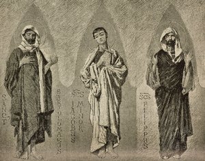 San Bartolomé, Santiago el Menor y Felipe, cartones de Domenico Morelli para el mosaico de la catedral de Amalfi, Italia, dibujo de P Scoppetta, grabado de L