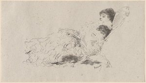 La hija del artista Eleonora reclinada en una chaise-longue de Domenico Morelli