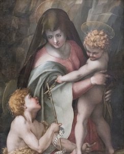 Virgen con el Niño y San Juan, Domenico Puligo (óleo sobre tabla) de Domenico Puligo