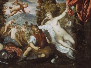 Venus y Marte con Cupido y las Tres Gracias en un paisaje de Domenico Robusti Tintoretto