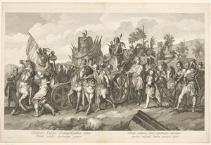 Procesión militar con botín de guerra en carro Triunfo de Alejandro Magno en Babilonia (título de la serie) de Domenico Rossetti
