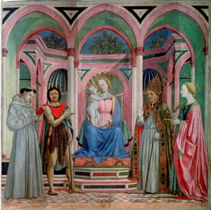 Retablo de Santa Lucía dei Magnoli: Virgen con Niño y santos (detalle) de Domenico Veneziano
