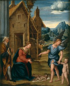 Adoración del Niño con Rafael y Tobías, c.1510 de Domenico workshop attr.to Panetti
