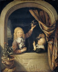 Niños con una ratonera de Domenicus van Tol