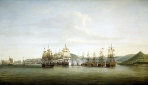Revolución Americana (o Guerra Revolucionaria Americana) 1775-1783: Maniobra del comandante Samuel Barrington en la isla de Santa Lucía, posesión francesa en las Indias Occidentales, el 15 de diciembre. de Dominic Serres